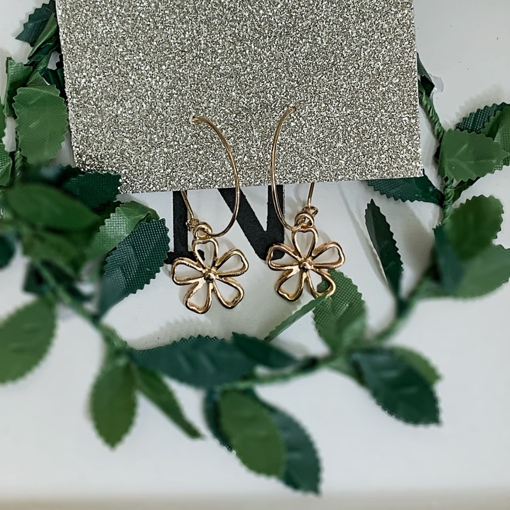 Gold-Tone Hoop Earrings w/ Flower Charm